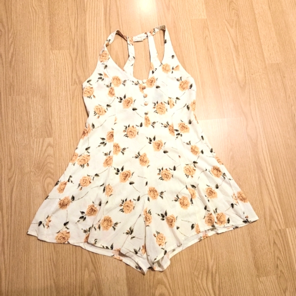 Motel Rocks Floral Jumpsuit in Cream and Orange